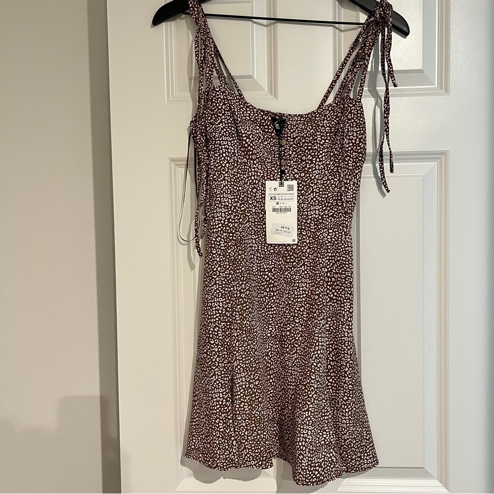 Zara Brown and White Patterned Dress